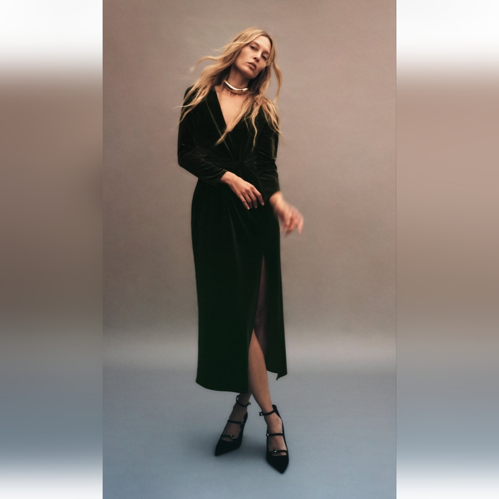 Zara Knotted Velvet Midi Dress